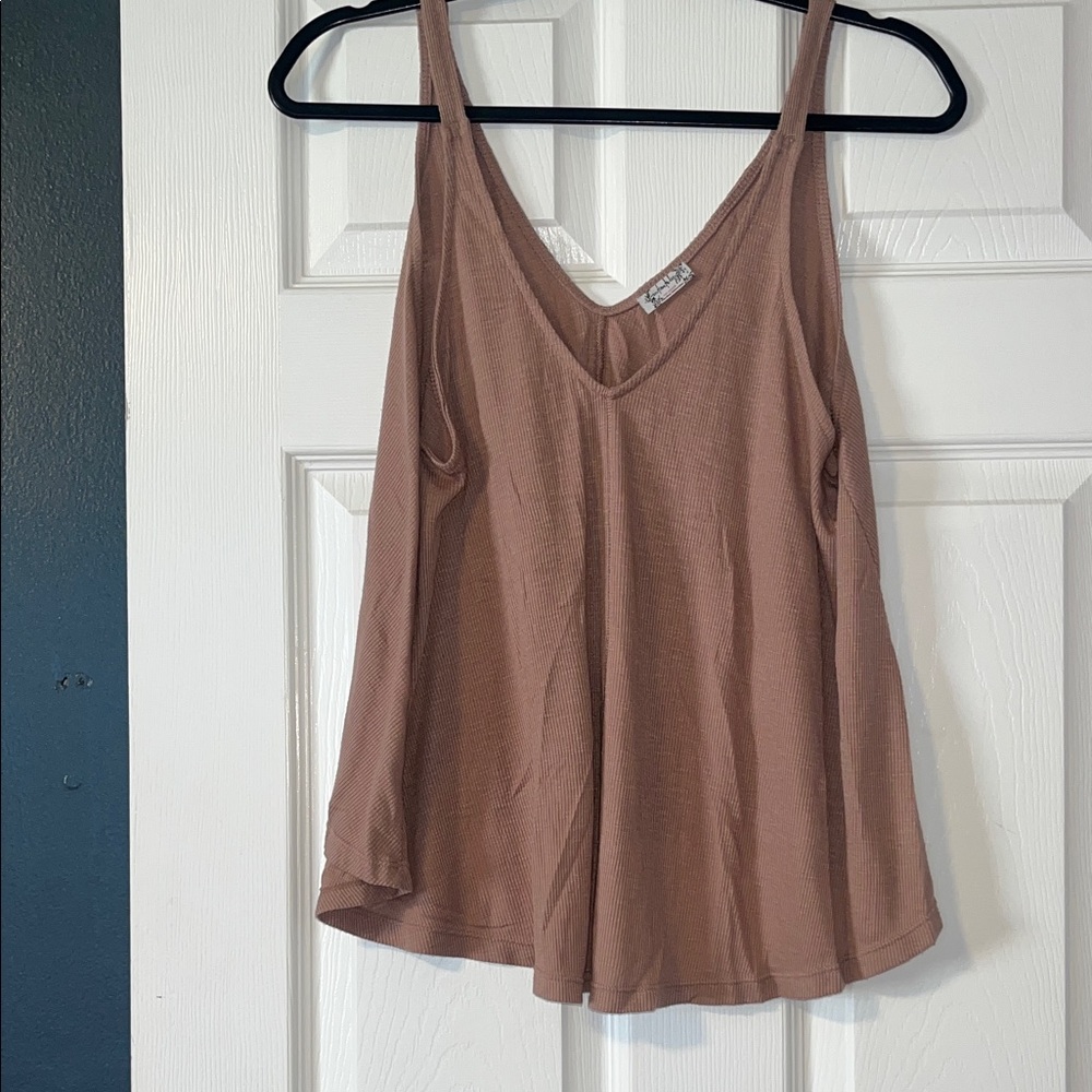 Free People Ribbed V-Neck Tank Top - Taupe